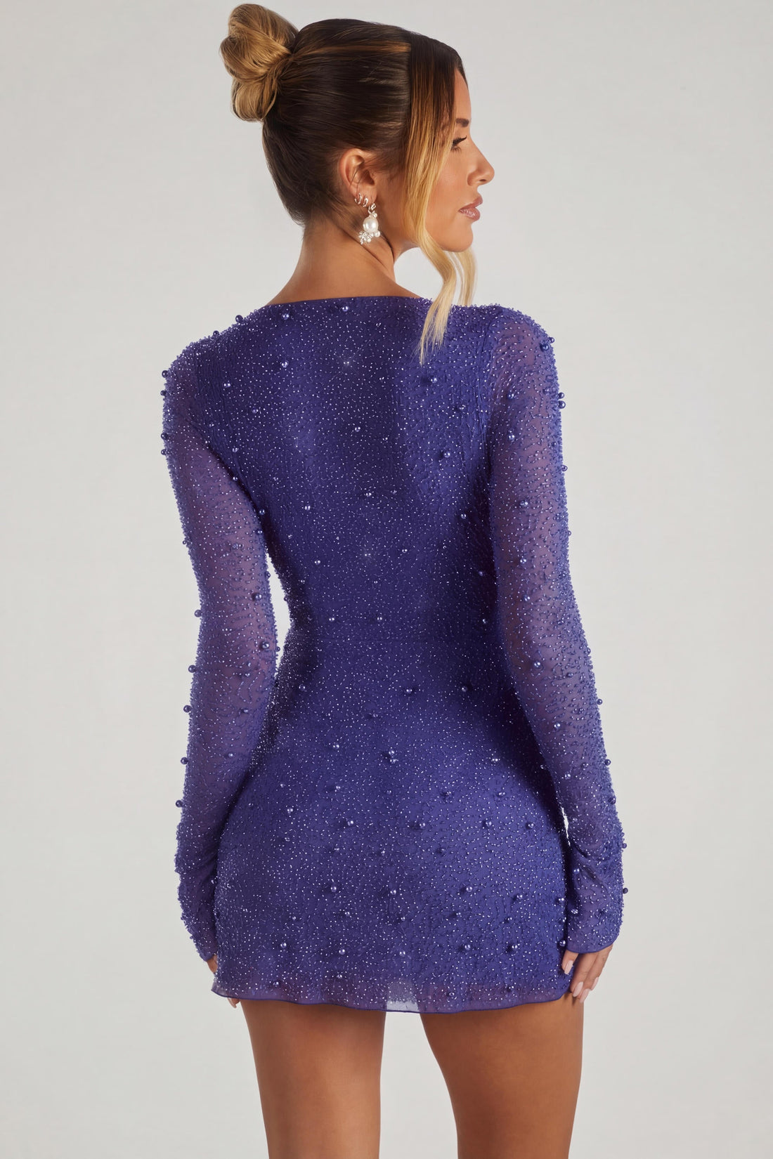 Embellished Wrap Over A-Line Mini Dress in Sapphire