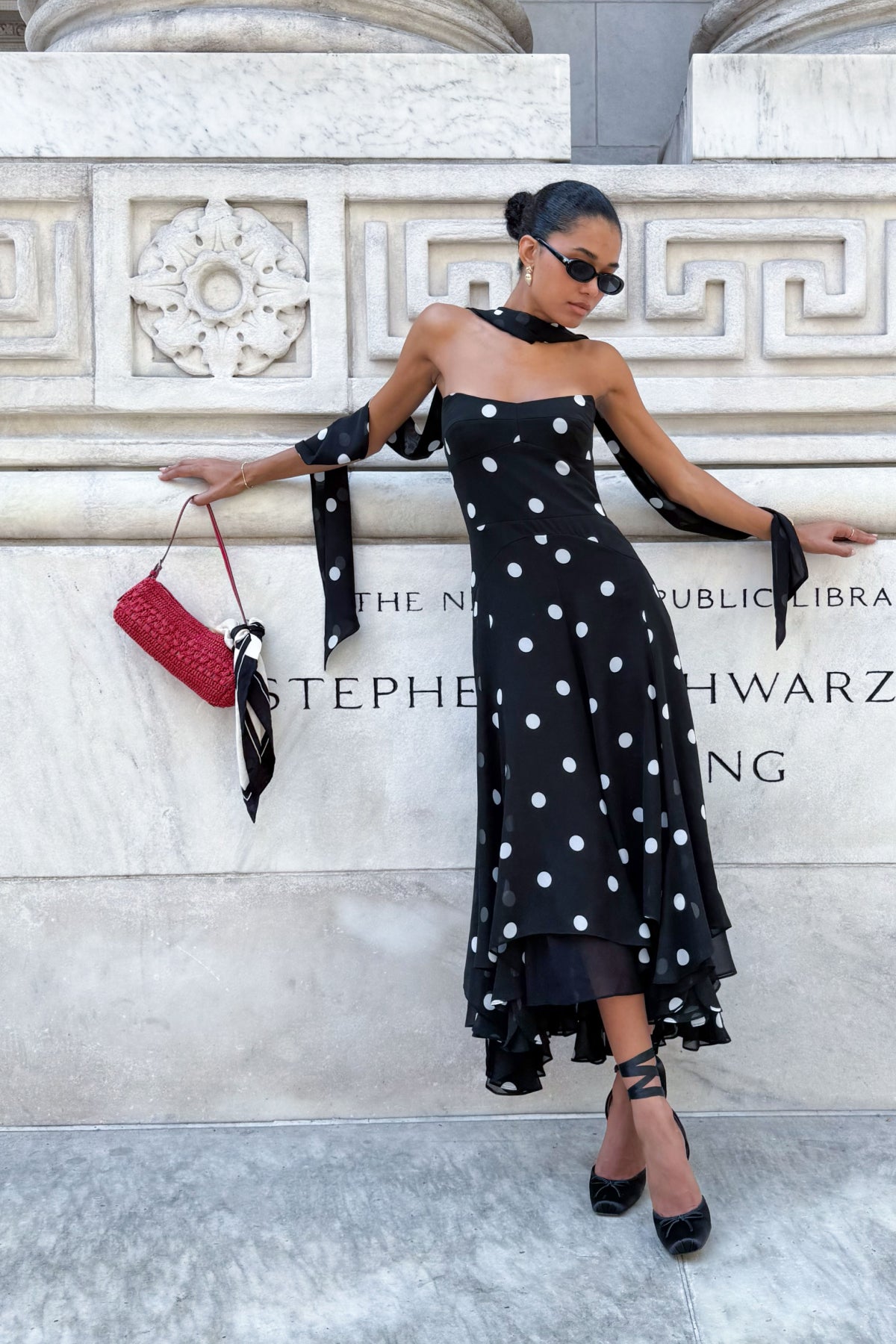 Monterey Dress With Scarf in Polka Dot
