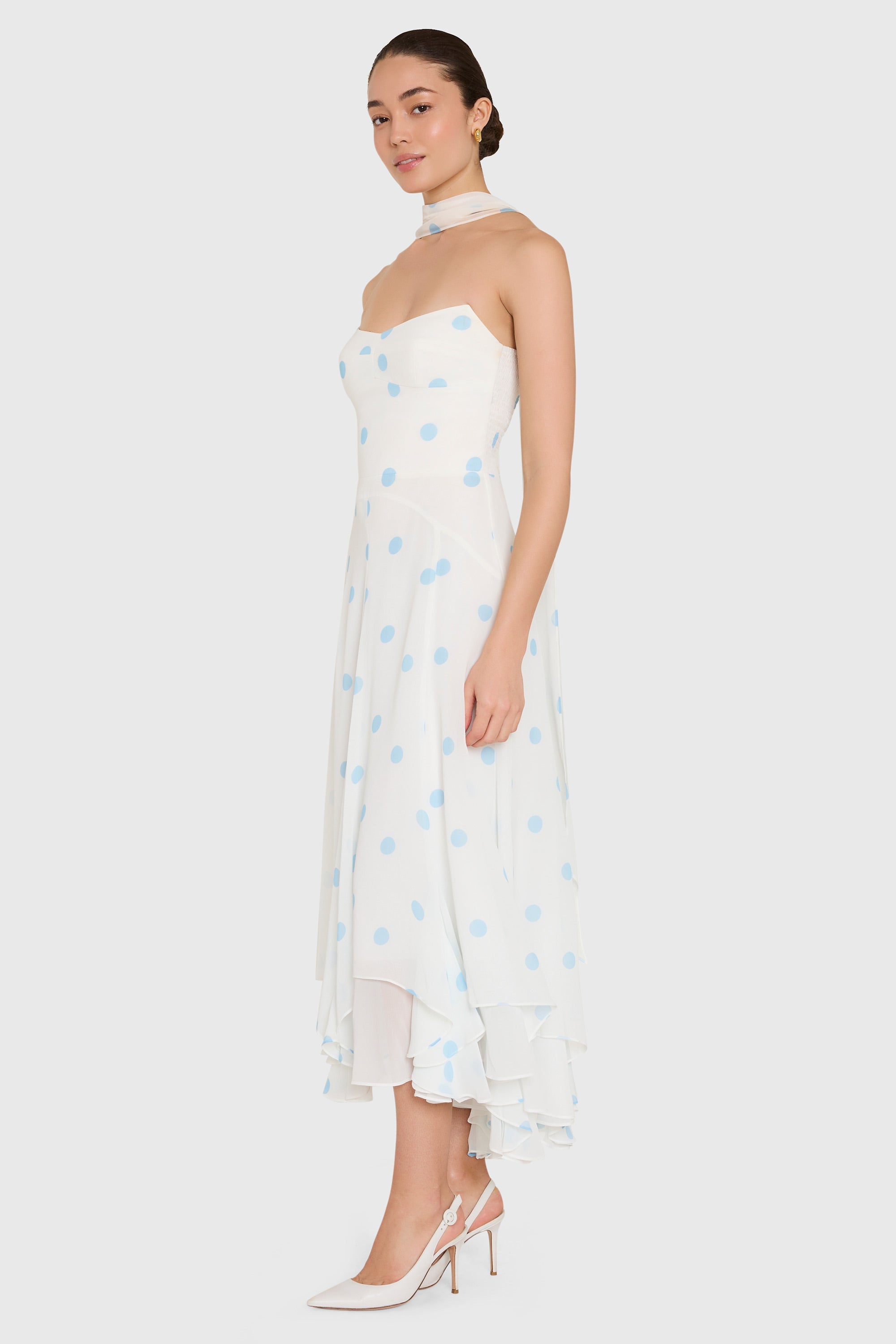 Monterey Dress With Scarf in Polka Dot