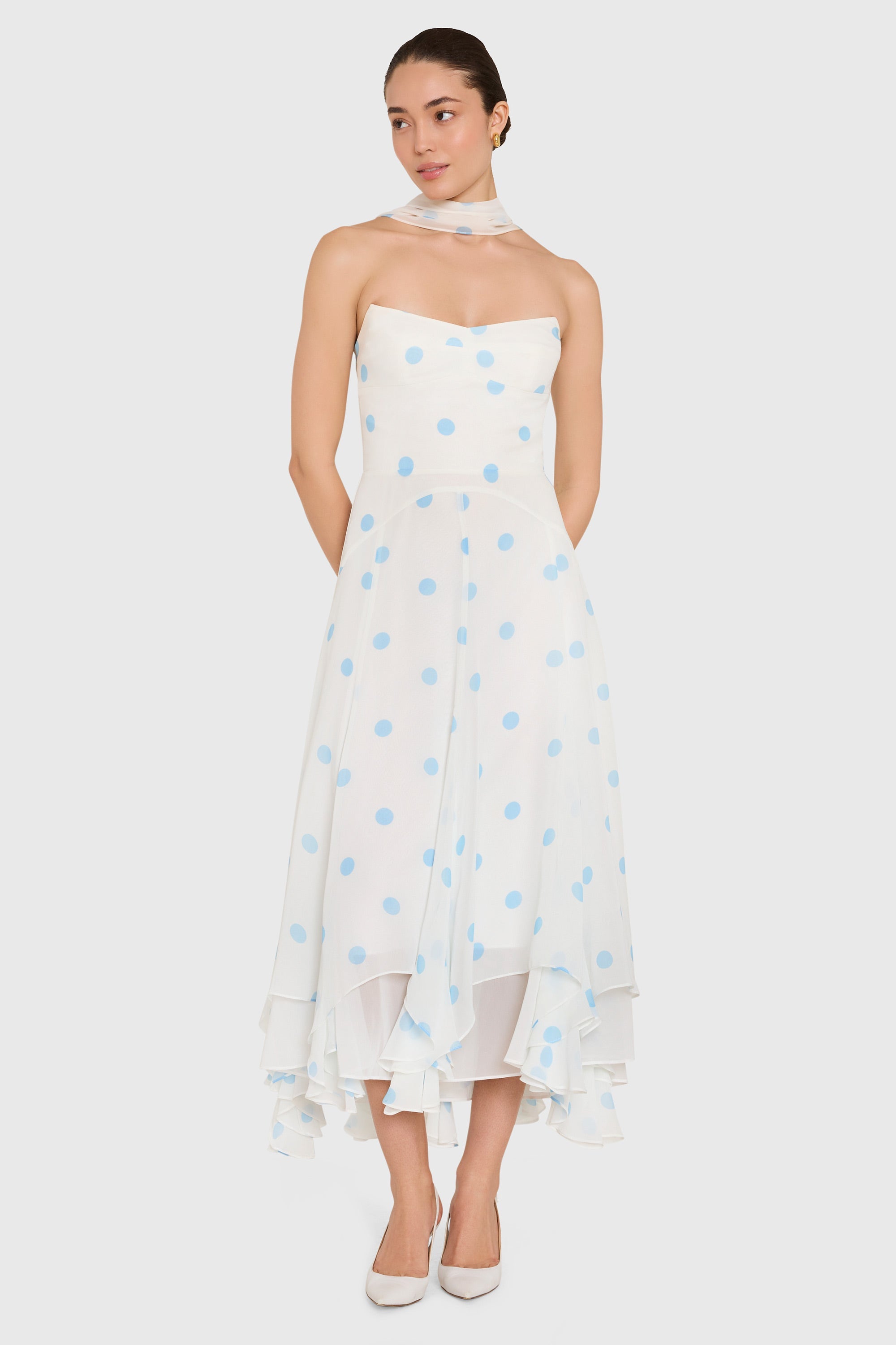 Monterey Dress With Scarf in Polka Dot