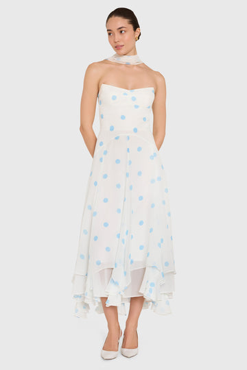 Monterey Dress With Scarf in Polka Dot