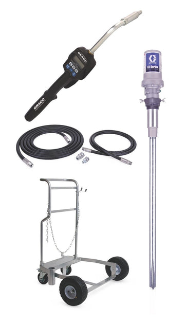 Graco LD Series 3:1 Mobile 55 Gallon (200 Liter) Oil CE Pump Package - Preset Meter, Flex Extension, BSPP