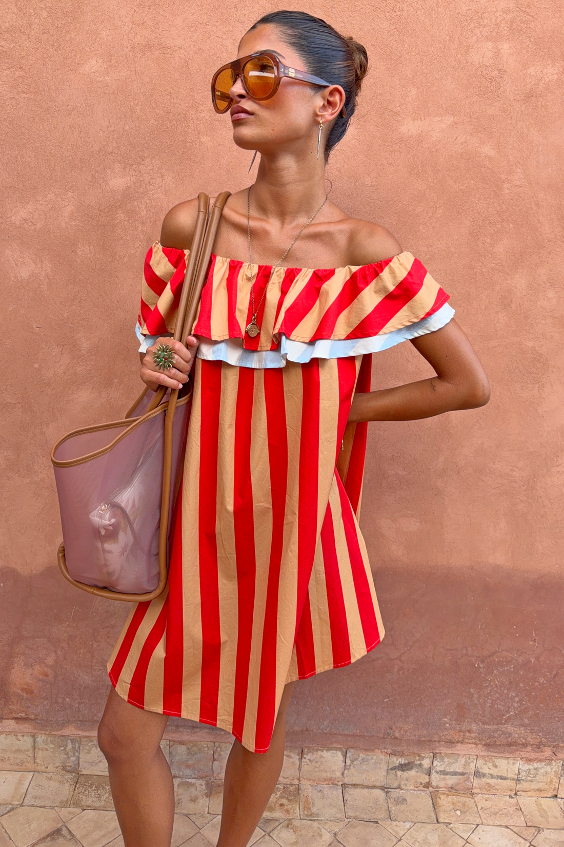 Tomato Stripe Mini Dress