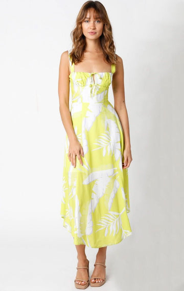 Ios Lime Floral Corset Midi Dress - Floral Midi Dresses - Front View