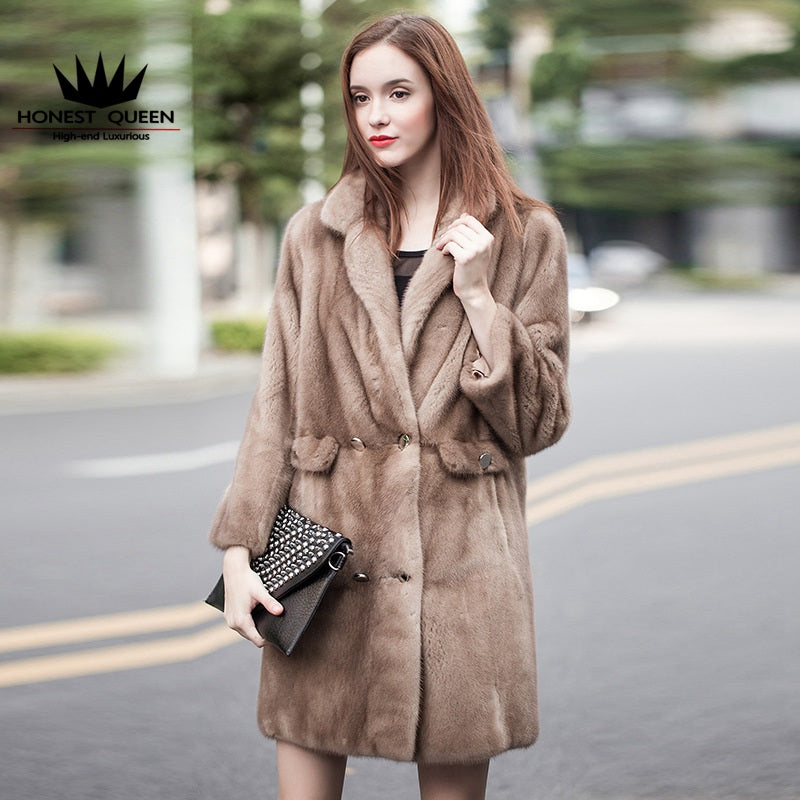 The United States imported Parsi shallow coffee velvet whole mink double-breasted mink fur grass long coat jacket mink coat
