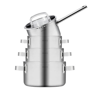 Sola Pannenset Juvia 4-Delig RVS - Downdraft geschikt - Kookpan ø 16, 18, 20 cm & Steelpan ø 16 cm - geschikt voor alle warmtebronnen