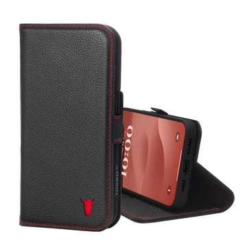 Black with Red Detail Leather Wallet Case for iPhone 15 Plus [tag-colour-black-with-red-detail]