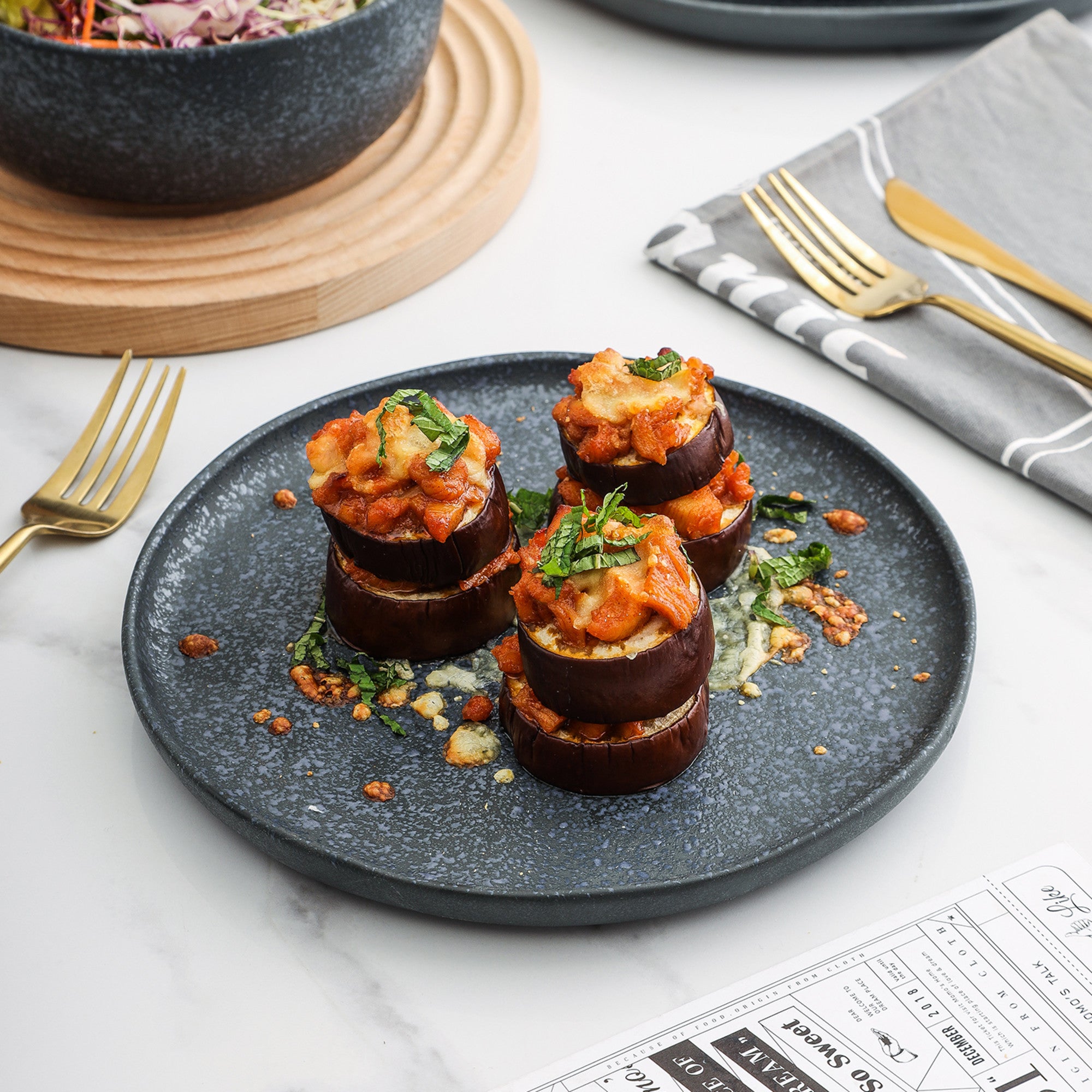 Monxra Stoneware Salad Plate - Gray And Blue Reflection