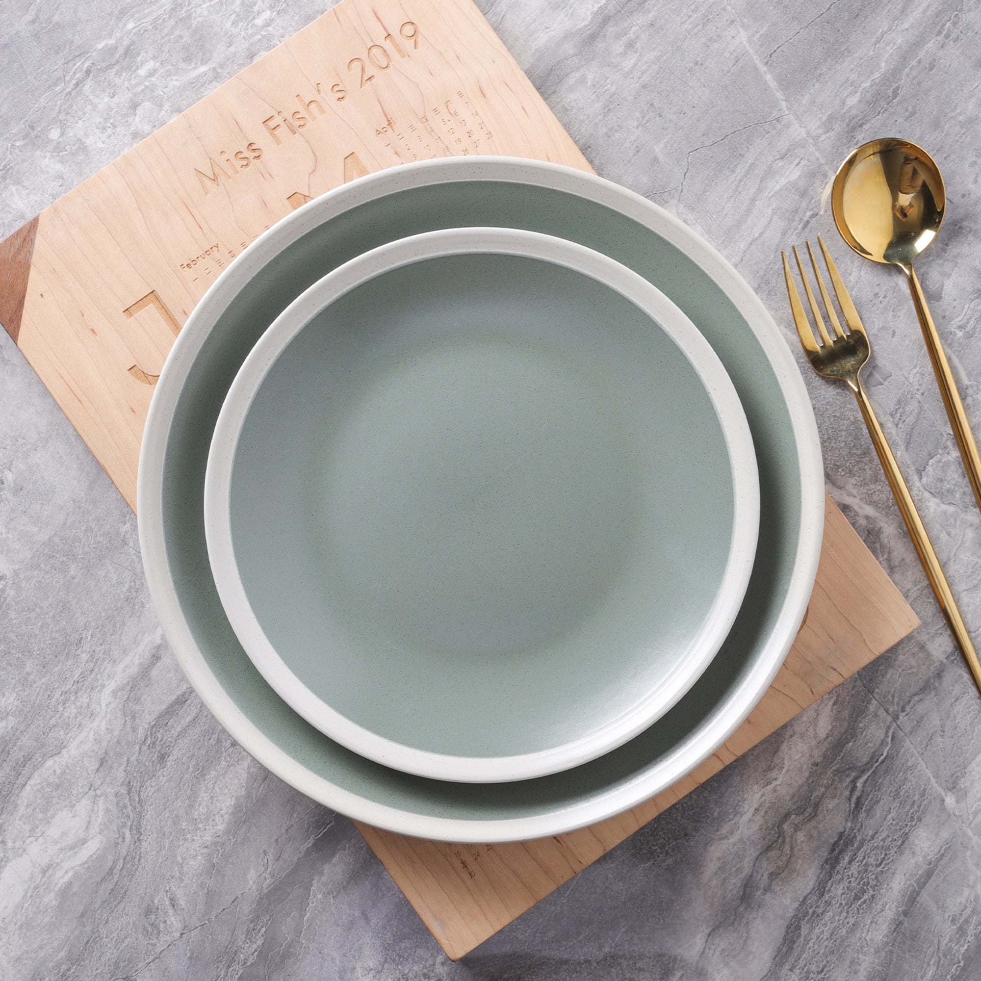 Monxra Stoneware Dinner Plate - Green And Cream