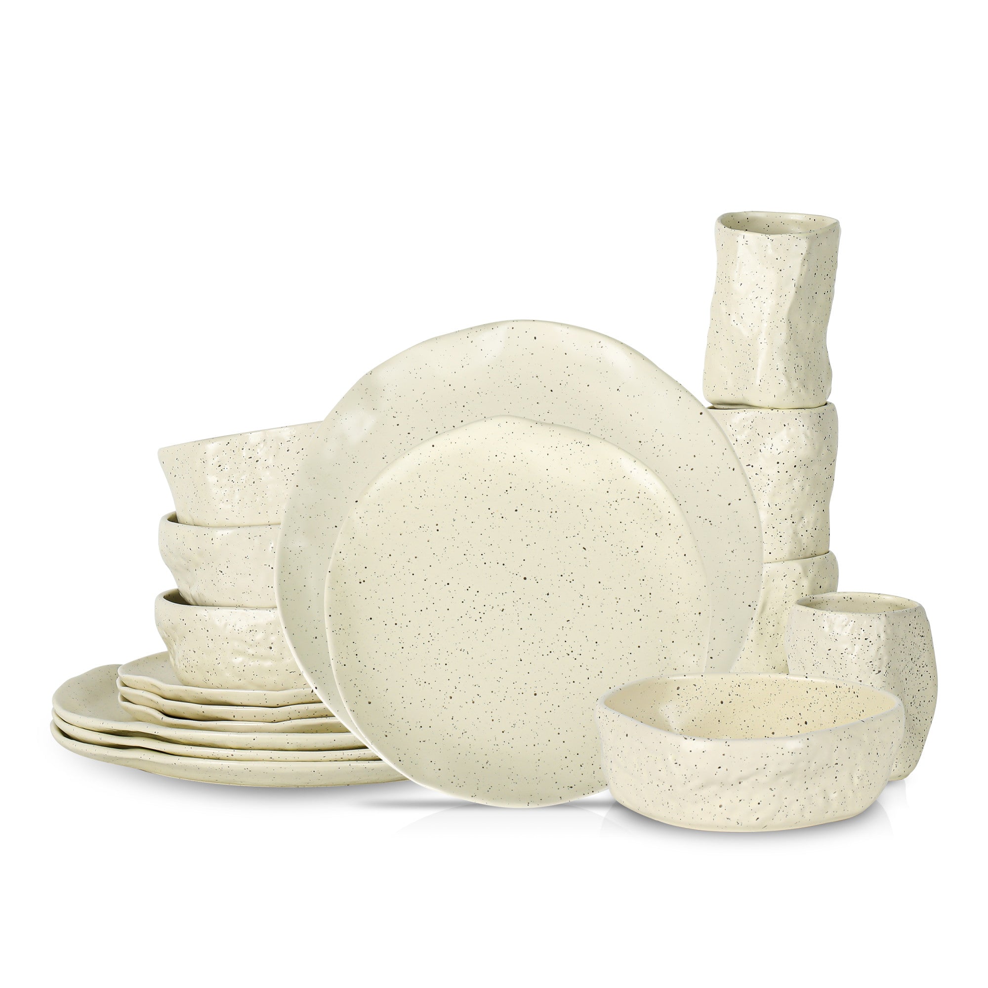 Monxra Stoneware Dinnerware Set - Cream Speckled