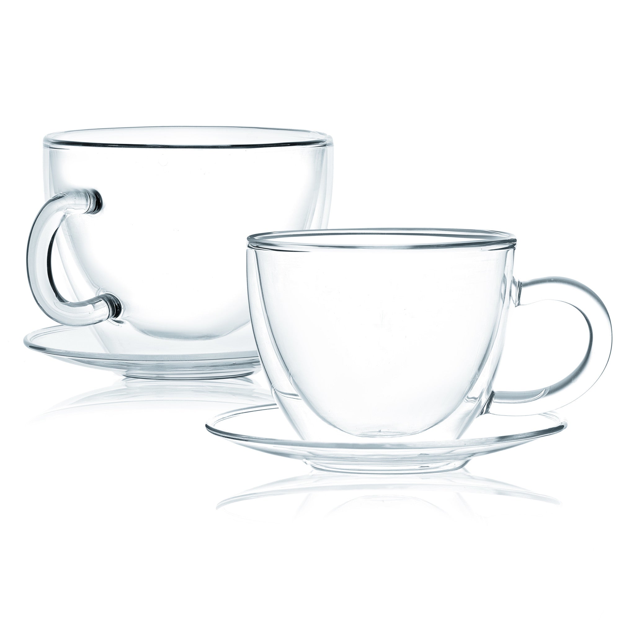 Set of 4 Double Wall Glass Tea Cups With Saucers, 12 oz