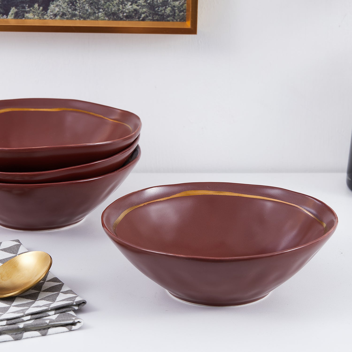 Monxra Porcelain Dinnerware Set - Burgundy