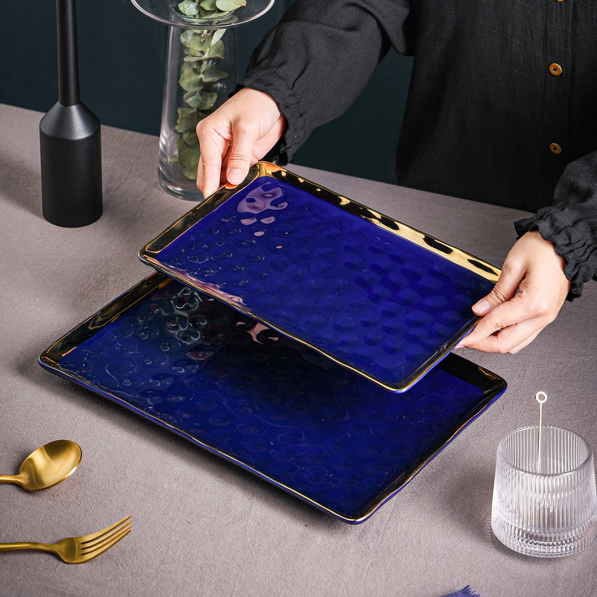 Monxra Porcelain Service Plate Set - Blue #2