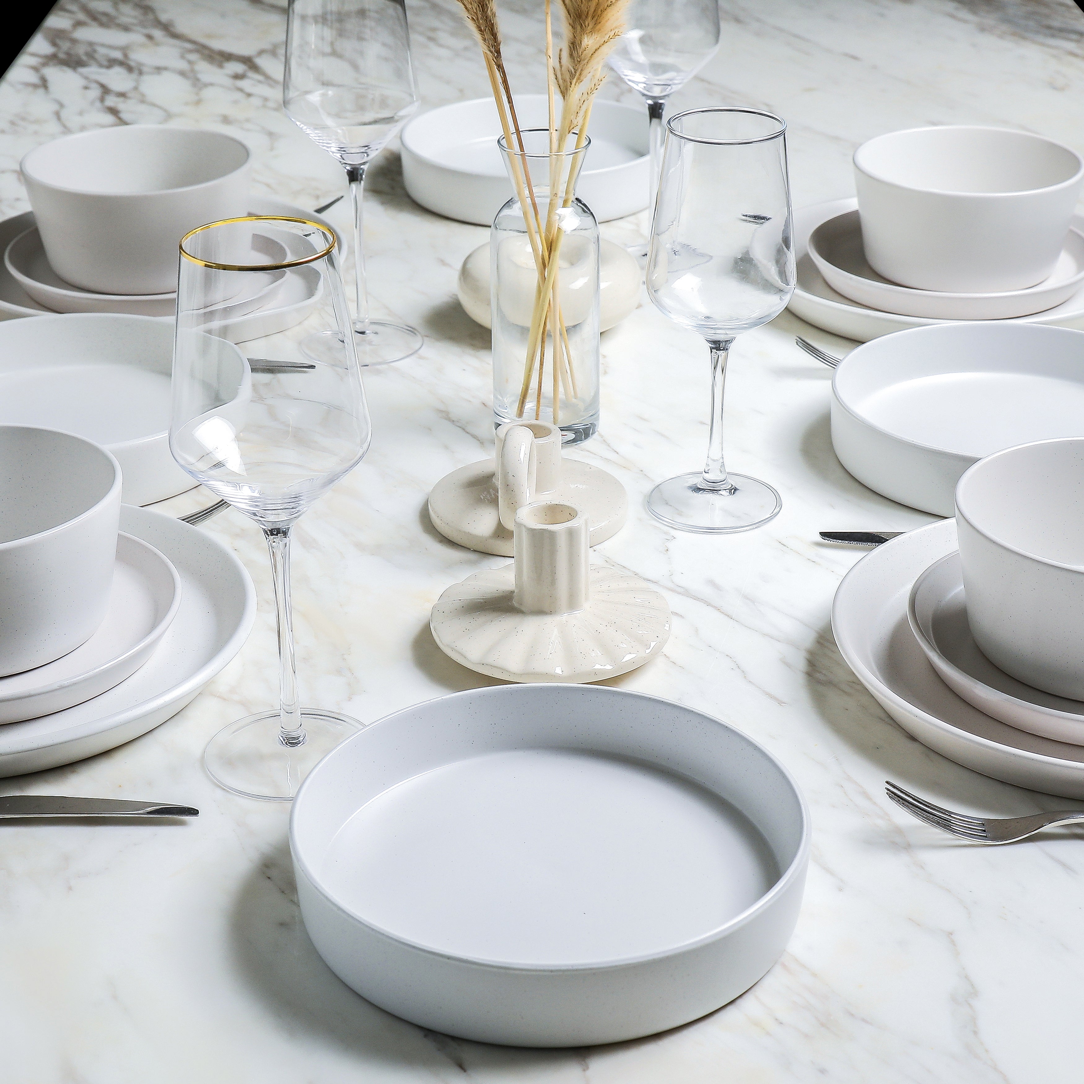 Monxra Stoneware  Pasta Bowl - White Speckled