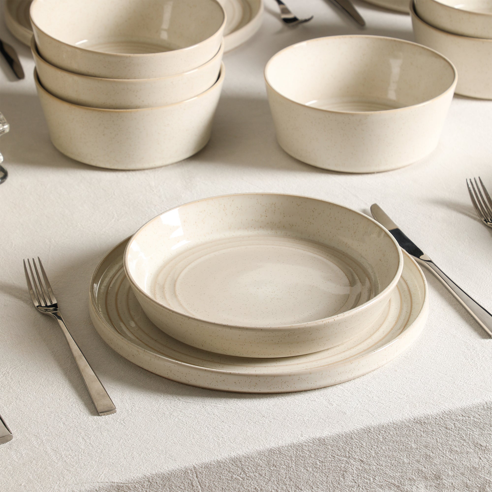 Monxra Stoneware Pasta Bowl Set - White