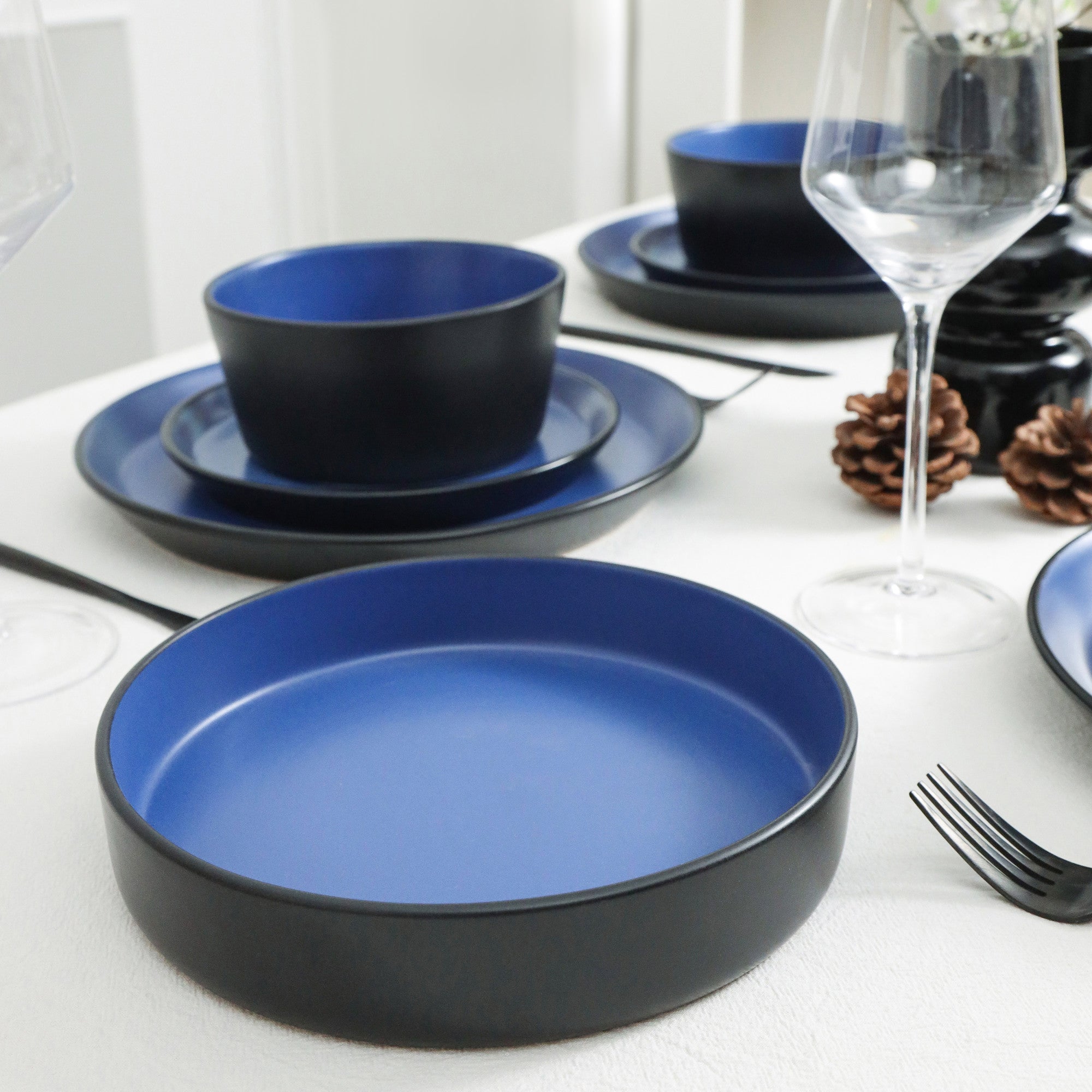 Monxra Stoneware  Pasta Bowl - Blue And Black