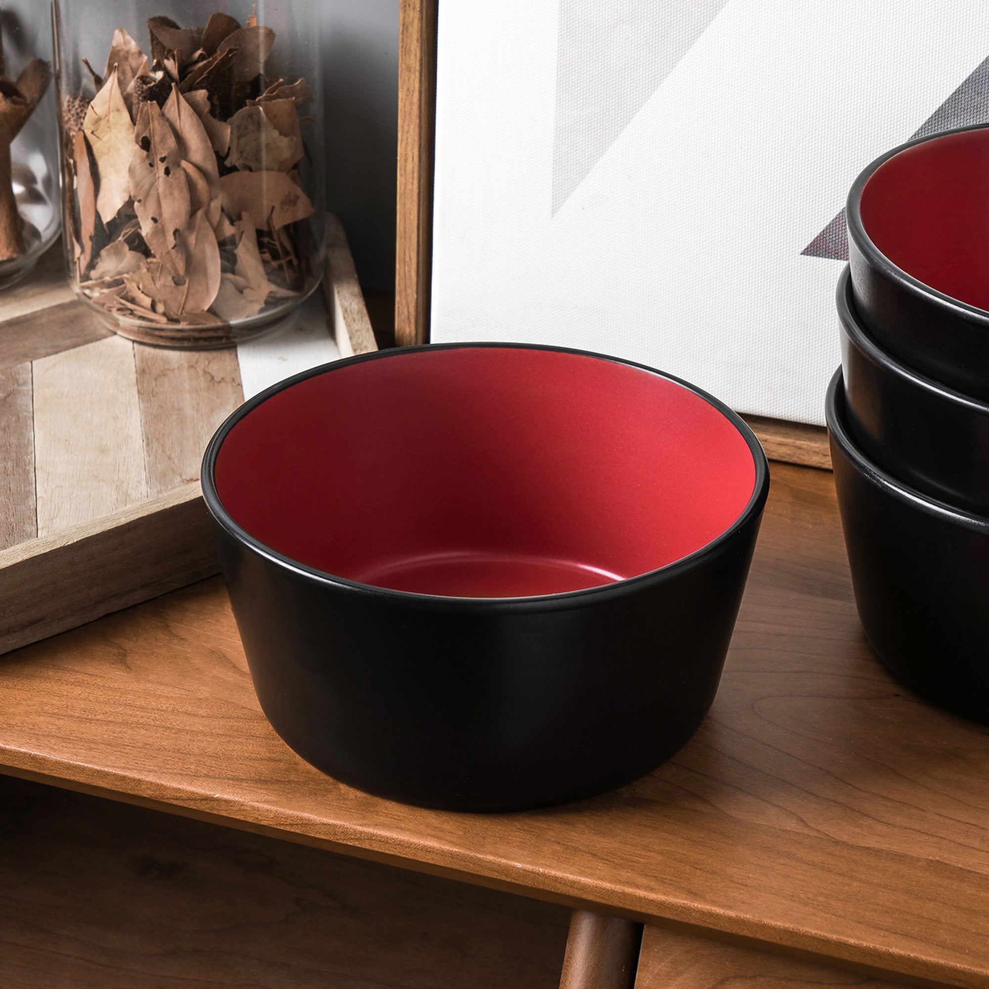 Monxra Stoneware Bowl - Red And Black