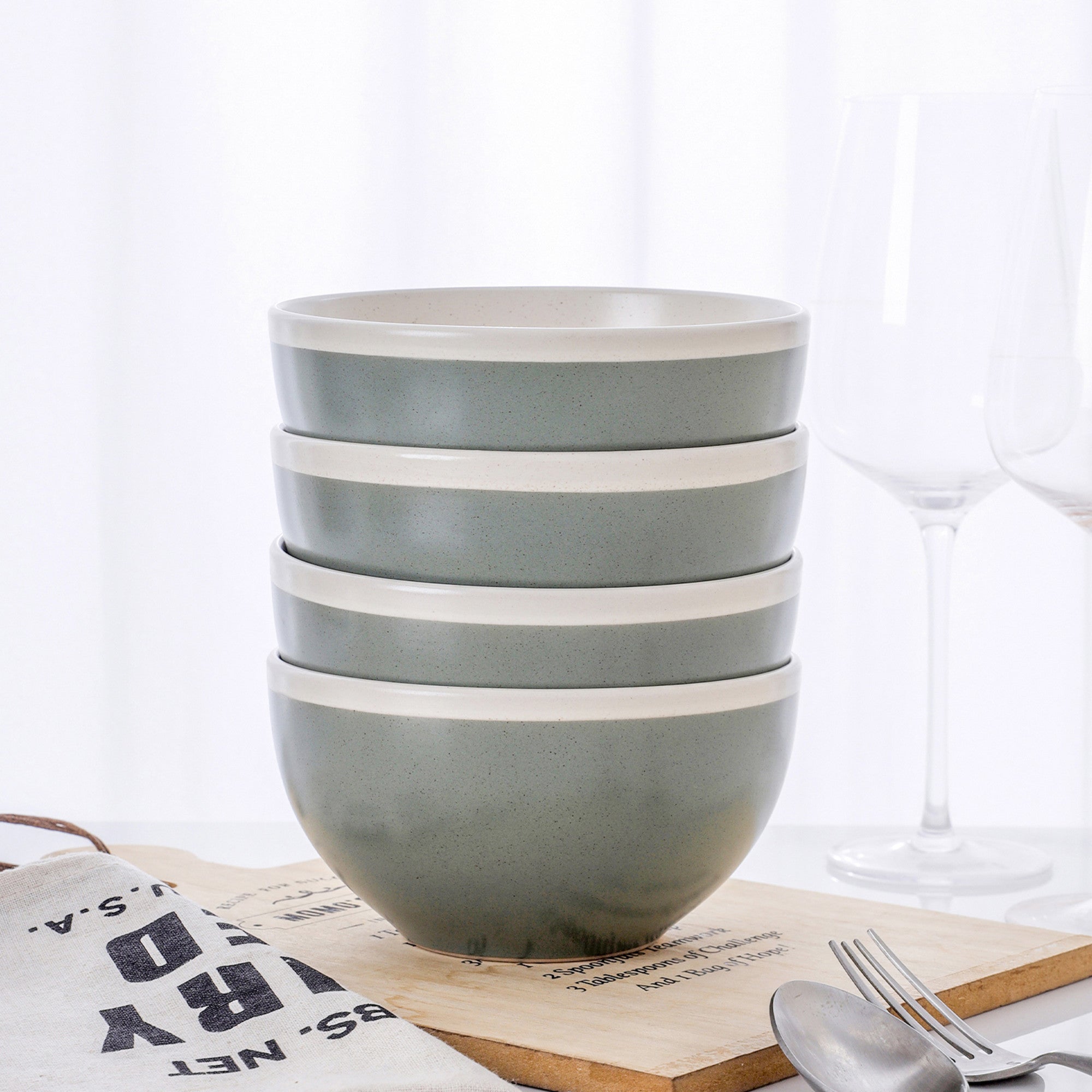 Monxra Stoneware Bowl - Green And Cream