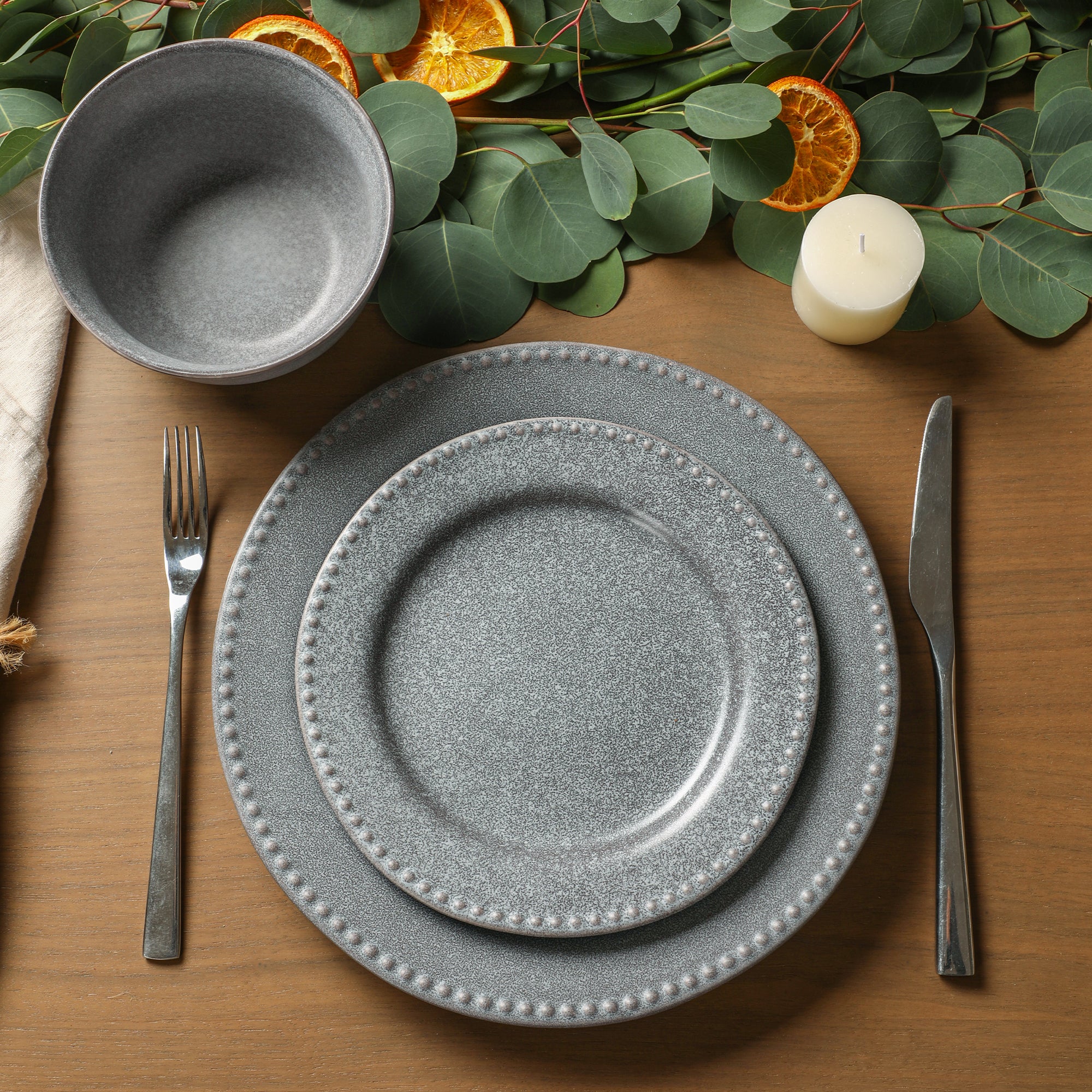 Monxra Stoneware Salad Plate Set - Grey