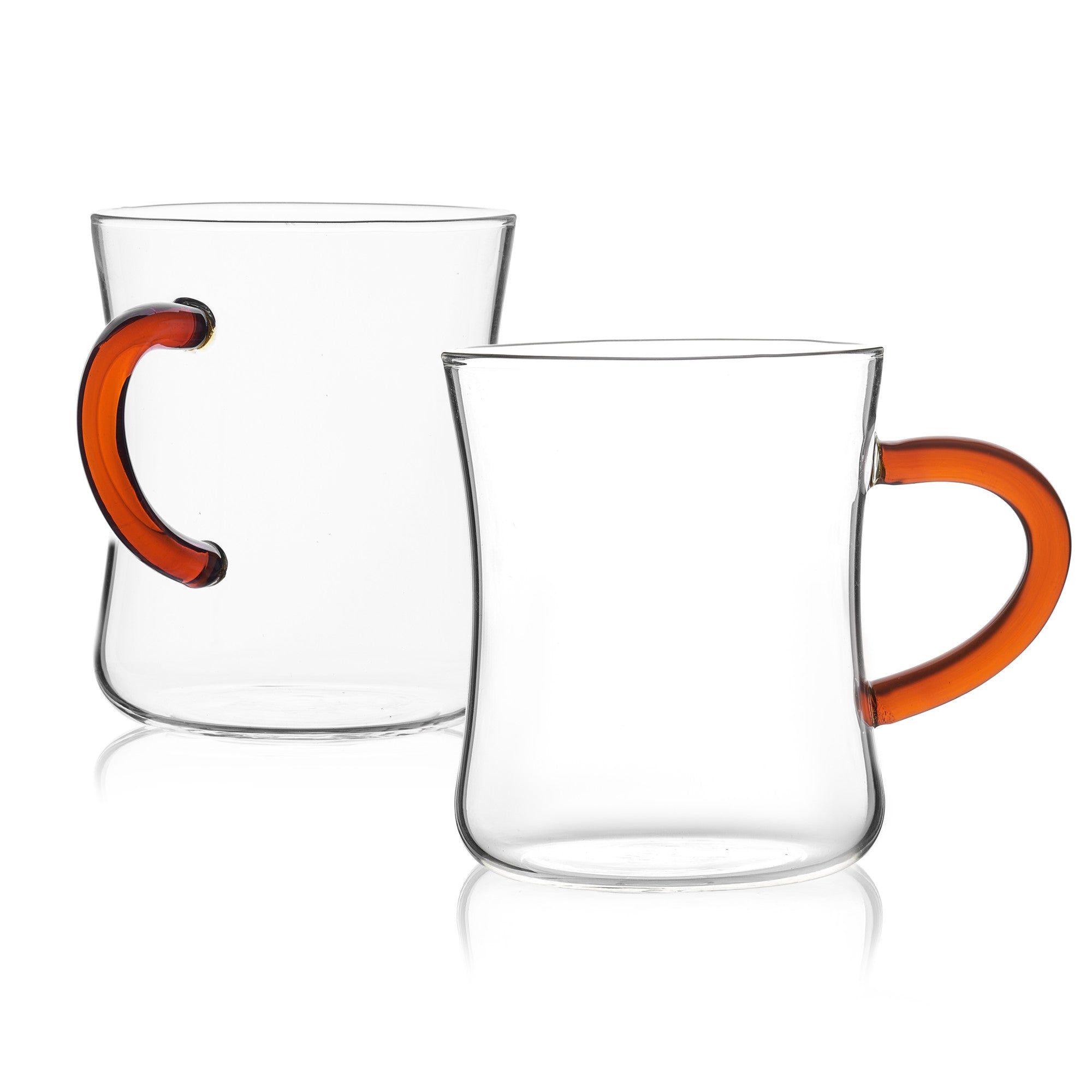 Set of 4 Glass Mug with Orange Handle, Curved Espresso Glass Sets