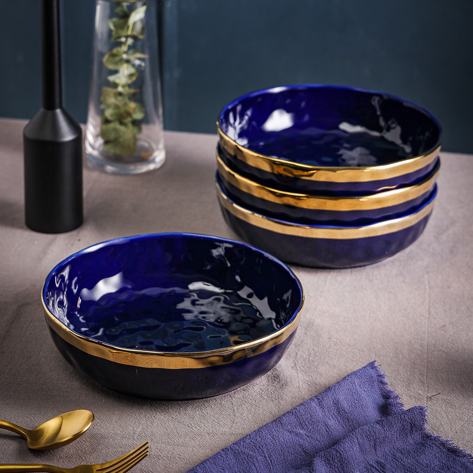 Monxra Porcelain  Pasta Bowl - Blue