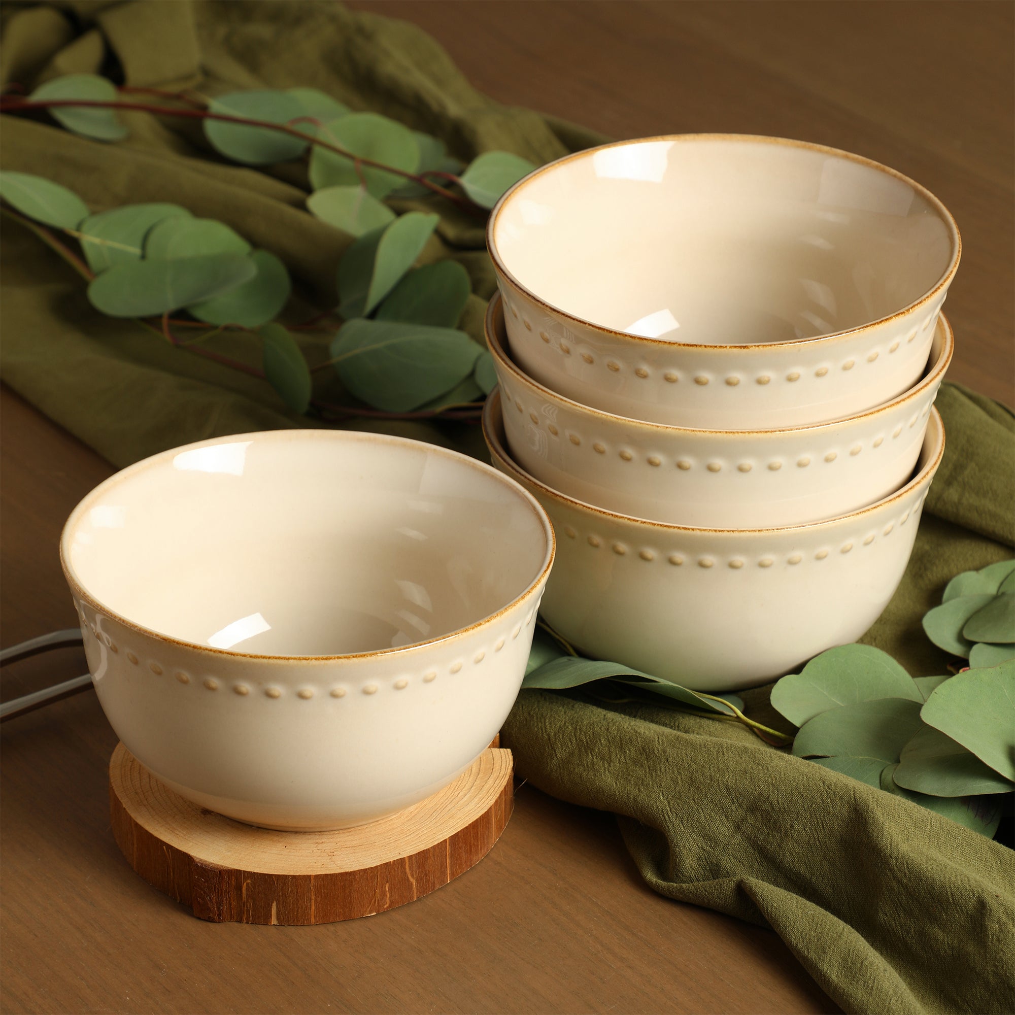 Monxra Stoneware Bowl Set - Cream