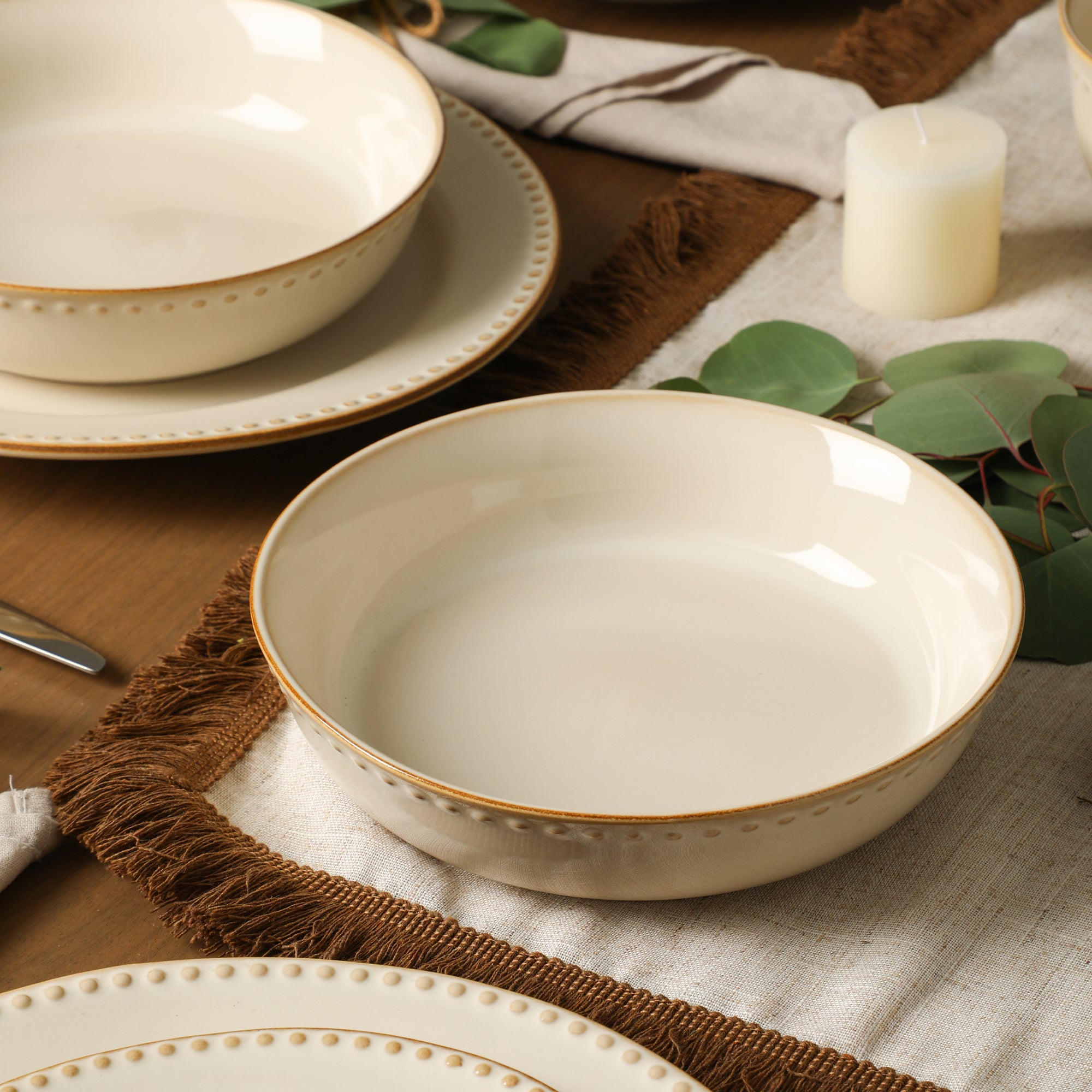 Monxra Stoneware Pasta Bowl Set - Cream